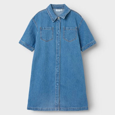 kids denim dress with shirt collar